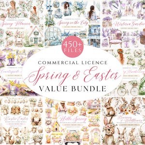 Paquete de imágenes prediseñadas de primavera con acuarela, más de 450 imágenes prediseñadas de Pascua, imágenes prediseñadas de primavera boho, imágenes prediseñadas de primavera cottagecore, conejito de Pascua, diario basura PNG