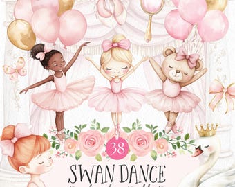 Watercolor Pink Ballerina Clipart: Swan Lake Ballet PNG (Commercial License)