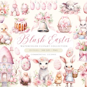 Süße Blush Ostern Clipart, rustikale Ostern Clipart, süße Ostern PNG, Osterei Clipart, rosa Ostern Clipart Bundle, Lamm Clipart, Frühling PNG