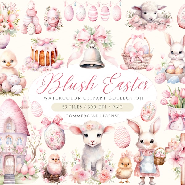 Sweet Blush Easter Clipart, Rustic Easter Clipart, Cute Easter PNG, Easter Egg Clipart, Pink Easter Clipart Bundle, Lamb Clipart, Spring PNG