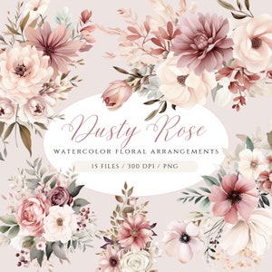 Dusty Rose Floral Clipart Dusty Pink Flowers Blush Floral Bouquets Blush Flower Arrangements Dusty Pink Wreath Clipart Floral Wreath Clipart