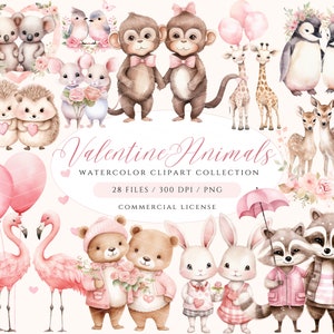 Clipart Animal Saint-Valentin, paires d'animaux mignons, clipart bébé animal, Lama PNG, Clipart alpaga, Clipart ours en peluche, clipart baby shower, lapin