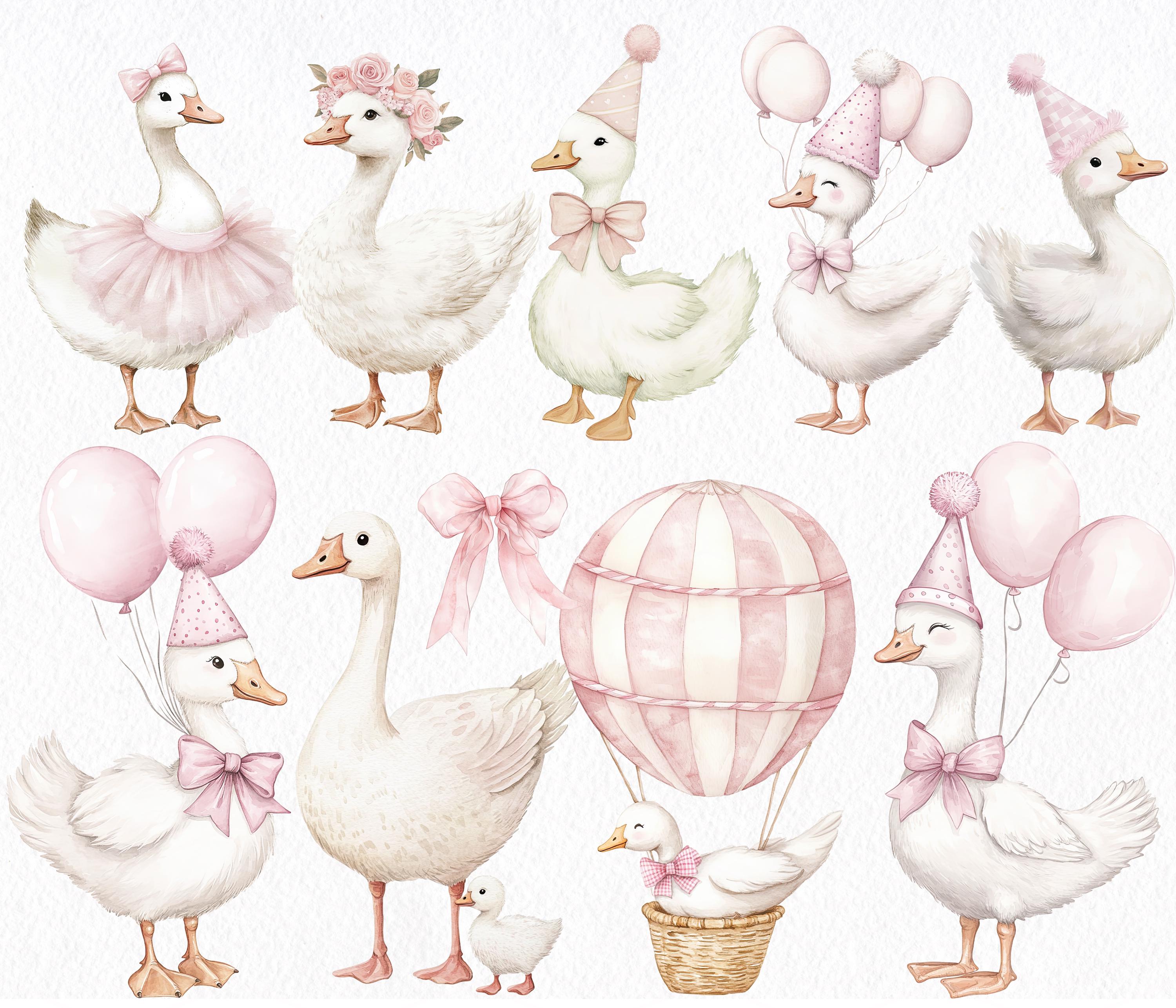Pink Coquette Silly Goose Clipart, Watercolor Goose Baby Shower ...