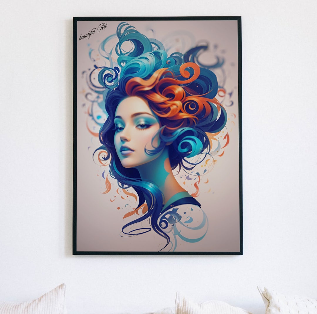 Beautiful Girl Wall Art Painting Digital Wall Art Canvas Etsy
