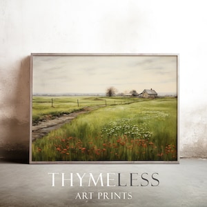 Poppies in fields, Oil painting, Vintage inspired, Digital art print, printable, download, large wall art, countryside, impressionist