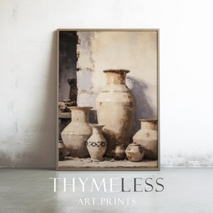 Pottery, Oil painting, Vintage inspired, Digital art print, printable, download, large wall art, countryside, impressionist, still life