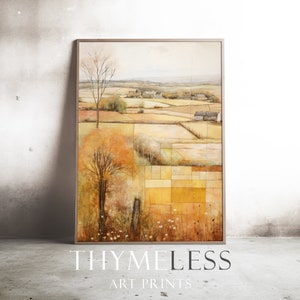 Squares in fall, Oil painting, Vintage inspired, Digital art print, printable, download, large wall art, countryside, impressionist