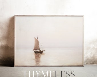 Calm waters, Oil painting, Vintage inspired, Digital art print, printable, download, large wall art, coastal, impressionist, boat, sailing