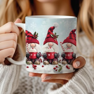 Christmas Gnome Mug Wrap, 11oz & 15oz Mug Template, Sublimation Design, Mug Wrap Template, Instant Digital Download PNG