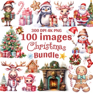 100 süsse Weihnachts Clipart Aquarell Weihnachts Clipart PNG Bundle Schneemann, Lebkuchen, Rentier, Weihnachtsmann für kommerzielle Nutzung