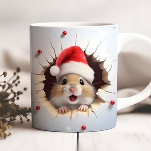 3D Hamster Mug Wrap, 11oz & 15oz Mug Template, Hole In A Wall Mug Sublimation Design, Mug Wrap Template, Instant Digital Download PNG