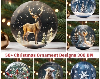 3D Christmas Advent Snow Globe Ornament Design Bundle Sublimation PNG Bundle Digital Download Round Christmas Ornaments Png Bundle