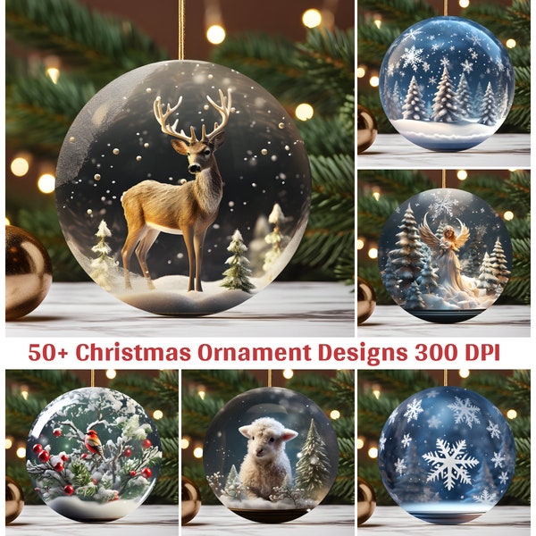 3D Christmas Advent Snow Globe Ornament Design Bundle Sublimation PNG Bundle Digital Download Round Christmas Ornaments Png Bundle