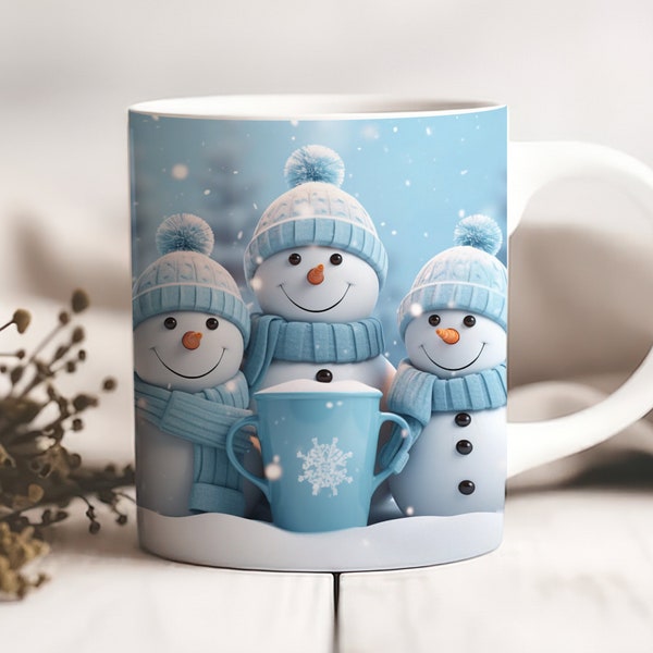 3D Snowman Mug Wrap, 11oz & 15oz Mug Template, Sublimation Design, Mug Wrap Template, Instant Digital Download PNG