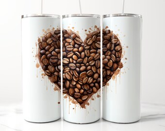 Coffee Heart Tumbler Wrap 20 oz Tumbler Sublimation Design Coffee lover Tumbler wrap Seamless Coffee Heart Tumbler PNG Digital Download