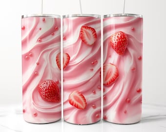 Strawberry Ice Cream Tumbler Wrap, 20 oz Tumbler Sublimation Design,3D Ice Cream Tumbler wrap Seamless Tumbler PNG Digital Download