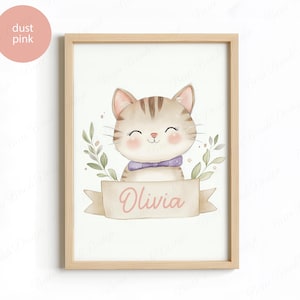 Custom Name Print, Personalised Baby Name Print, Nursery Wall Art, Custom Name Baby Gift Printable Wall Art Cute Cat Nursery Wall Decor