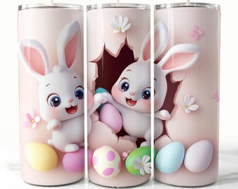 3D Easter Bunnies Tumbler Wrap 20 oz Tumbler Sublimation Design PNG Seamless 3D Rabbit Hole In A Wall Tumbler Wrap Template Digital Download