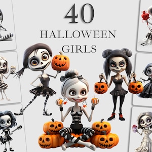 Halloween Girls Clipart Bundle | 40 PNG Graphics | Spooky Clipart | Trick Or Treat | Digital Download | Commercial Use