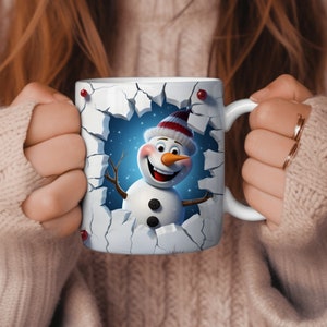 3D Snowman Mug Wrap, 11oz & 15oz Mug Template, Hole In A Wall Mug Sublimation Design, Mug Wrap Template, Instant Digital Download PNG