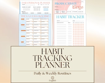 Habit Tracker – Pastel Spring Design | Undated Monthly & Daily Routine Planner | Printable PDF A4 A5 Letter | Digital Download
