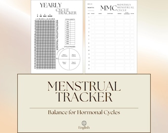 Menstruatie- en hormoontracker – Zwart/wit minimalistisch | Printbaar cyclusdagboek / ovulatielogboek | A4 A5 Letter PDF digitale download