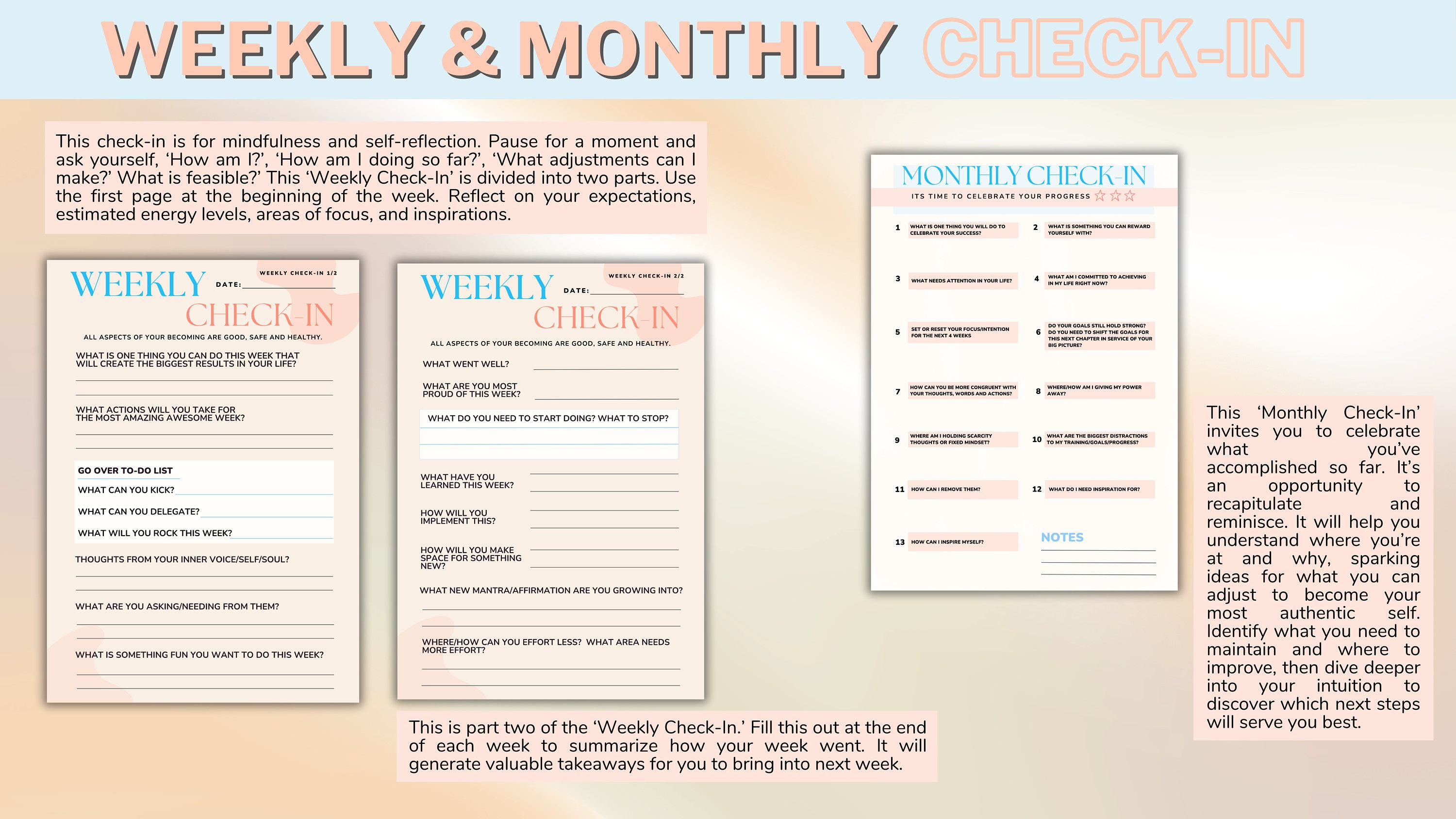 Check in Bundle Daily Weekly Monthly Check in Printable Journal ...