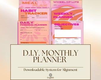Digitaal zelfontwikkelingsdagboek | Levendig roze en oranje | Dagplanner (pdf) zonder datum | Doelen stellen, reflectie, menstruatiecyclus-tracker