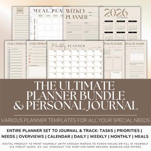 2026 Planner Bundle in English | Digital Download and Self print | Goals, Habits, Growth Mindset, Journal, Weekly & Daily Planner | A4 A5