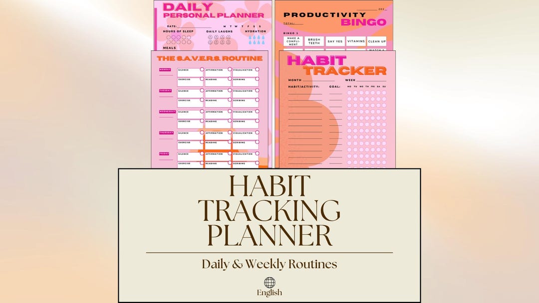 Habit Tracker Printable – Pink/orange Design | Undated Daily & Weekly ...