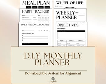 Minimalistisch printbaar dagboek (PDF) | Zwart-wit planner zonder datum | Productiviteits- en welzijnstracker | Digitale levensorganizer