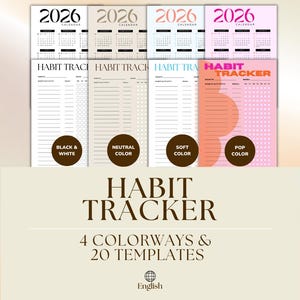 Habit Tracker 2026 – Printable Monthly Routine & Progress Log | Digital PDF in 4 Colorways | Goal Accountability Planner | A4 A5 Letter