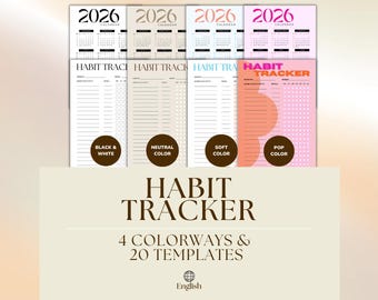 Gewoonte-tracker 2026 – Printbaar maandelijks routine- en voortgangslogboek | Digitale PDF in 4 kleuren | Planner voor het bijhouden van doelen | A4 A5 Letter