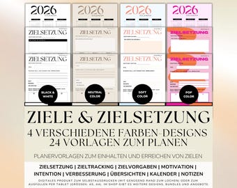 Planner voor het stellen van doelen – SMART-doelen & visieplanning werkboeken | Printbare PDF in 4 kleurvarianten | Digitale download in A4, A5