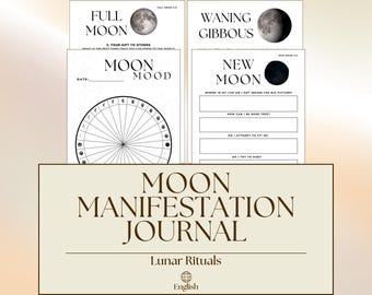 Minimalistische Maanplanner – Zwart-wit Maandagboek | Printbaar Ritueel Werkboek | Volle en Nieuwe Maanfasen (Digitale PDF)