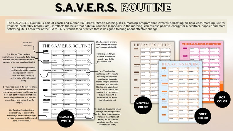 Miracle Morning Journal Printable, Tracker Morning Habit Journal ...