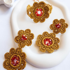BeuBella Handmade Anatolian Motif Jewelry Set – Authentic Crochet Flower Earrings & Bracelet, Boho Ethnic Statement Gift