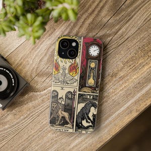 Tarotkaart Phoenix Grootvaderklok Mythisch Beest Leeuw telefoon case voor iPhone 15 14 13 12 11 XS XR SE 8. Samsung Galaxy