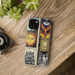 Tarotkaart Mystical Lion Sun Gnome Cat telefoonhoesje voor iPhone 15 14 13 12 11 XS XR SE 8. Samsung Galaxy
