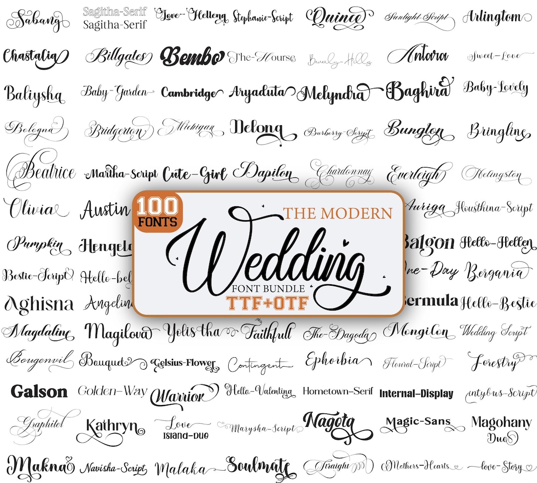 Wedding Font Bundle: 100 Modern Calligraphy Fonts (OTF & TTF Files ...