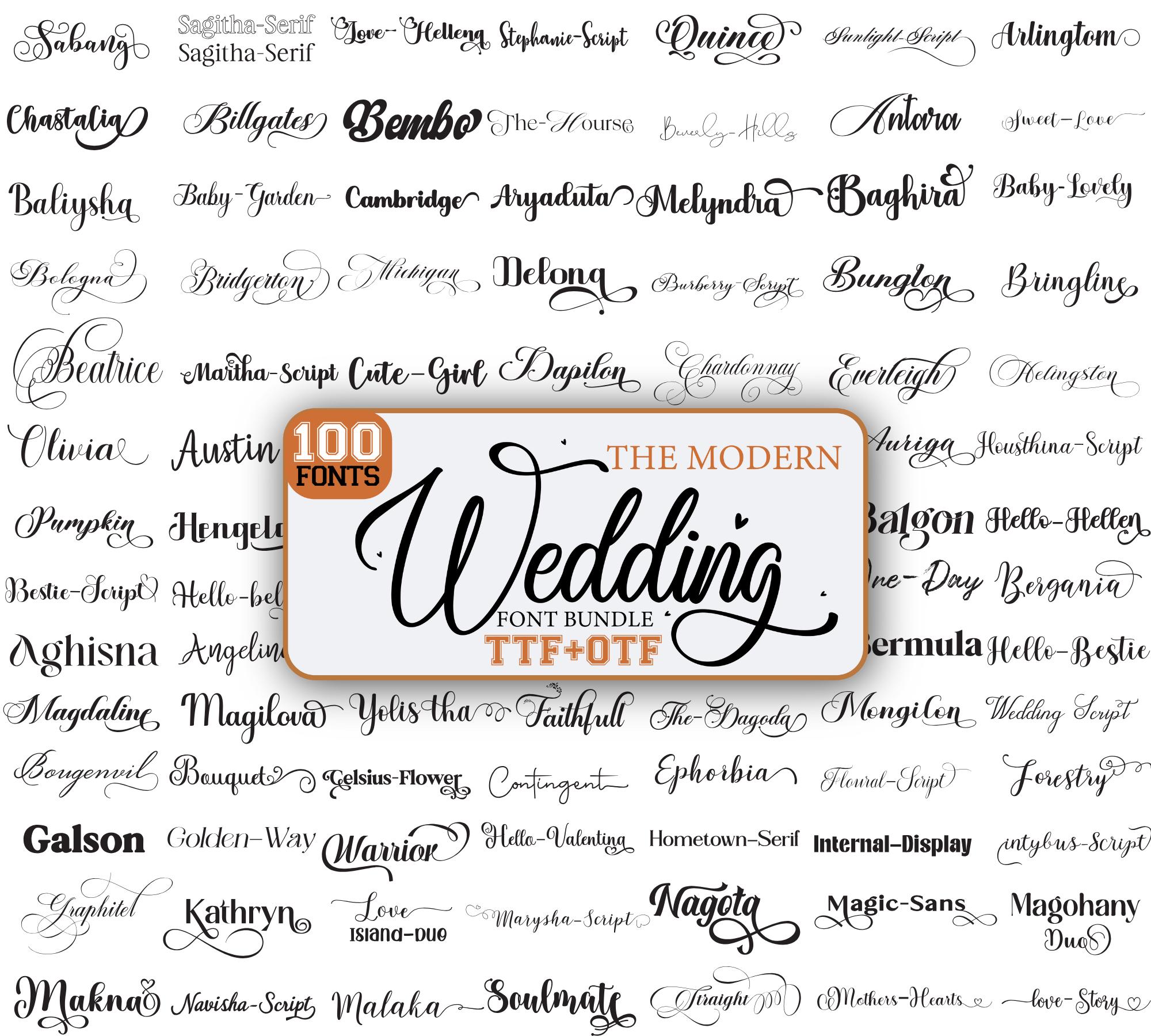 Modern Wedding Font Bundle – 100 Calligraphy & Swirly Script Fonts for Cricut, Invitations & Procreate