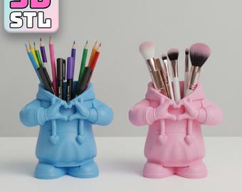Hoodie Makeup Brush Holder STL | Kawaii Heart Hands Pen Organizer (3D Printable)
