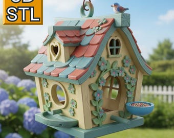 Spring Floral Bird Feeder STL File | 3D Printable Cottage Garden Birdhouse (Digital Download)