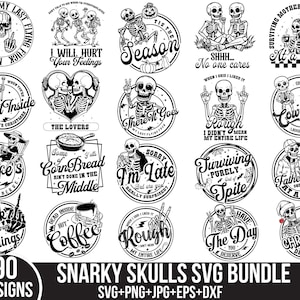 Bundle crânes sarcastiques 90 modèles SVG, svg humour adulte, svg sarcastique, bundle squelette drôle, svg squelette, c'est la saison svg