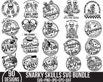 Snarky Skull Designs: Adult Humor Skeletons SVG Bundle (90 Designs)