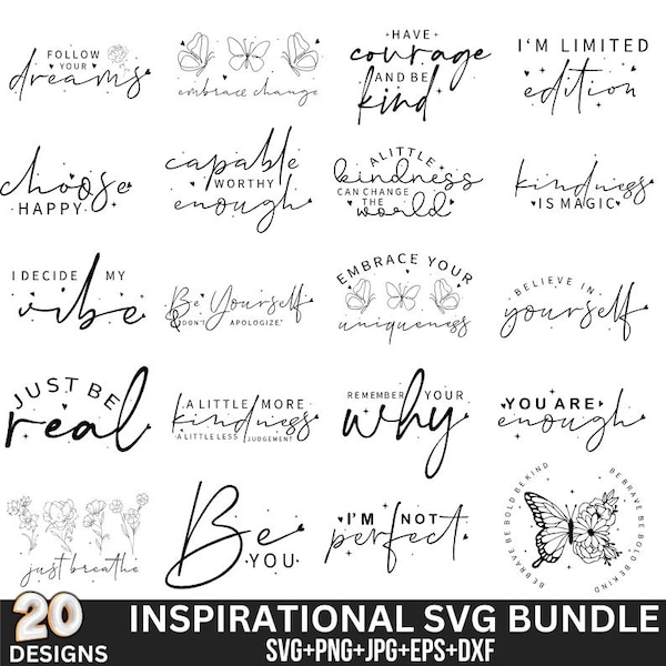 Lot SVG citation motivante, motifs inspirants (fichiers numériques)