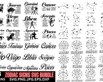 Zodiac Sign SVG PNG Pack: Celestial Astrology Clipart (Digital Download)