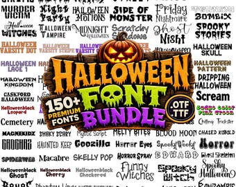 Halloween Font Bundle | 150+ Premium Halloween Fonts | OTF TTF Fonts | Spooky Horror Gothic Creepy Fonts | Cricut Canva Procreate