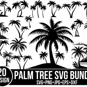 Pacchetto SVG di palma, Svg di albero, PNG di palma, Svg di palma dell'isola, Arte murale di palma, Svg di vita da spiaggia, File di taglio per Cricut, Silhouette