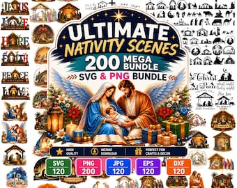 Nativity SVG Bundle | Religious Christmas Clipart, PNG, Cut Files (200 Files)